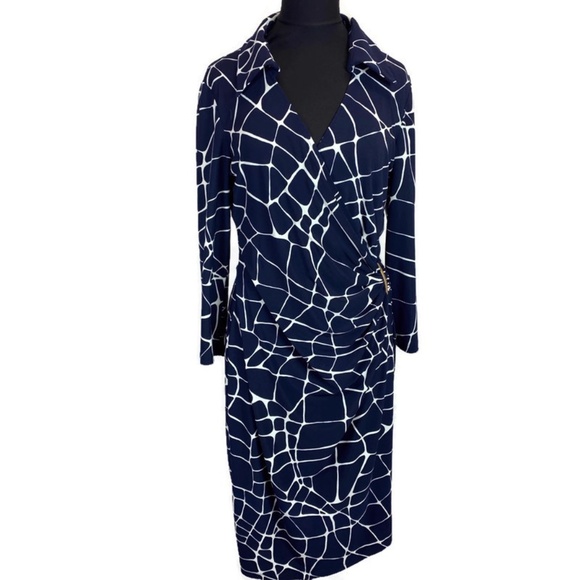 Jones New York Dresses & Skirts - Jones New York Navy & White Faux Wrap Dress 6
